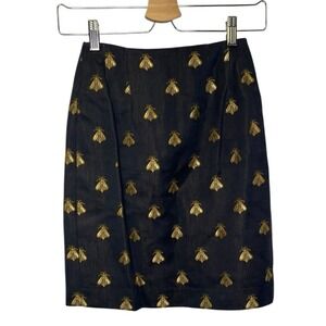 STEVEN STOLMAN Skirt‎ 4 Embroidered Bee Gold Black Sheen Hamptons Preppy Luxury